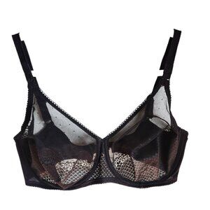 Chantelle Bra 34DD 34E Black Women's Lacey Underwire Back Close Semi Sheer